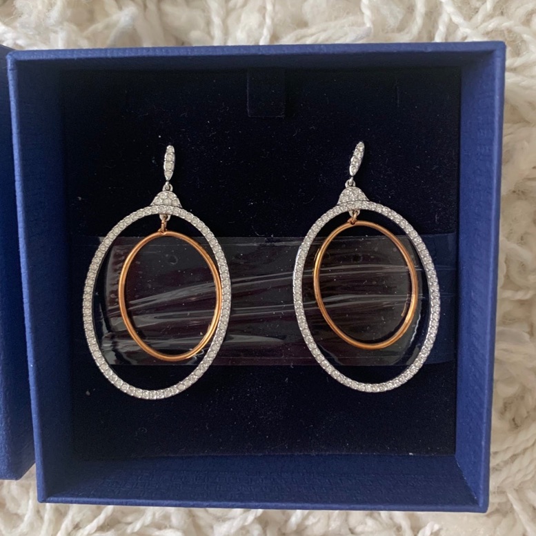 Swarovski Oval Round Hoop Dangle Earrings. New With Box!